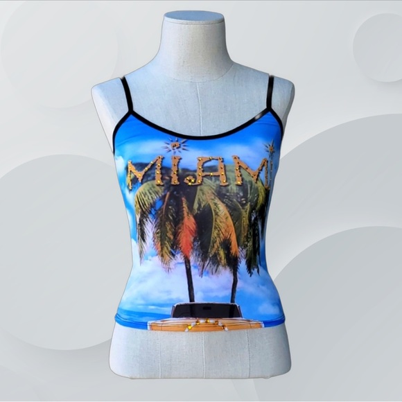 Tops - ( Miami ) Tank Top with Retro Tropical Miami Graphics